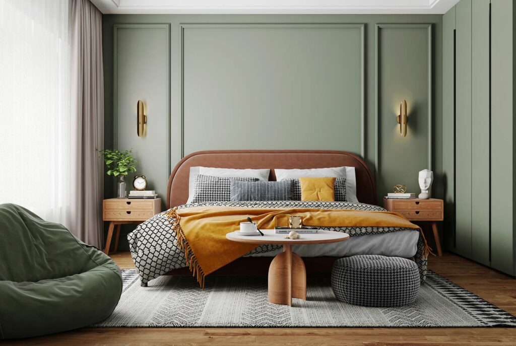 Modern bedroom with laminate flooring | Dalton Flooring of Georgia